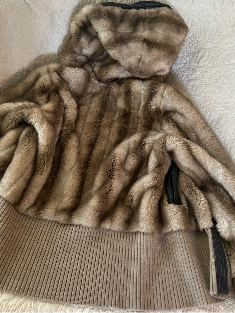 Juicy Couture Medium Cropped Hooded Faux Fur Zip Jacket in Taupe - Picture 8 of 8